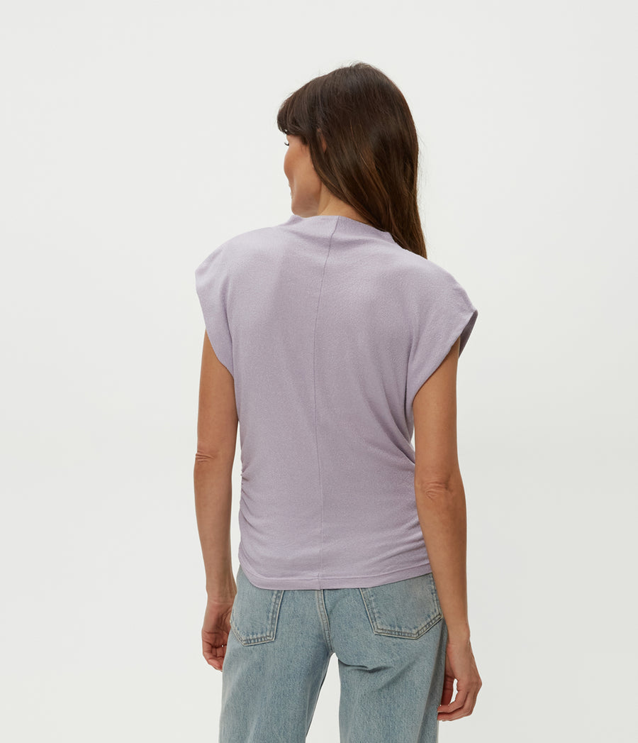 Reese Shine Power Shoulder Top in Sweet Lilac Purple Back View #SWEET LILAC