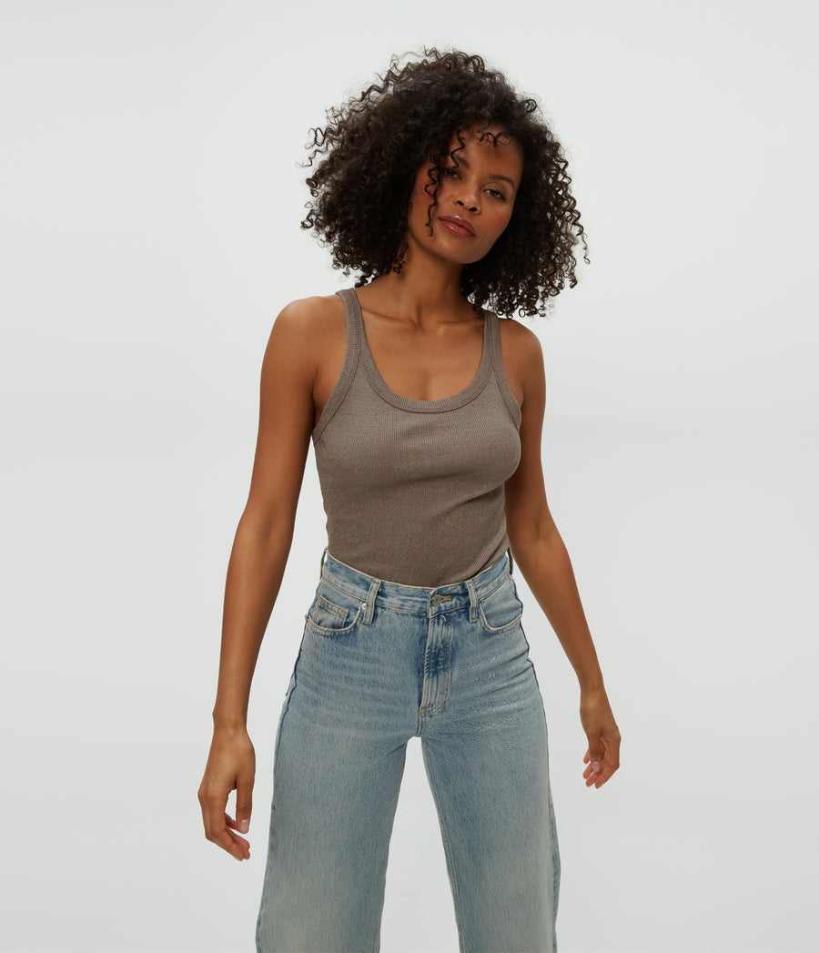 Nicole Wide Crew Tank in Cobblestone  Close Up View #COBBLESTONE