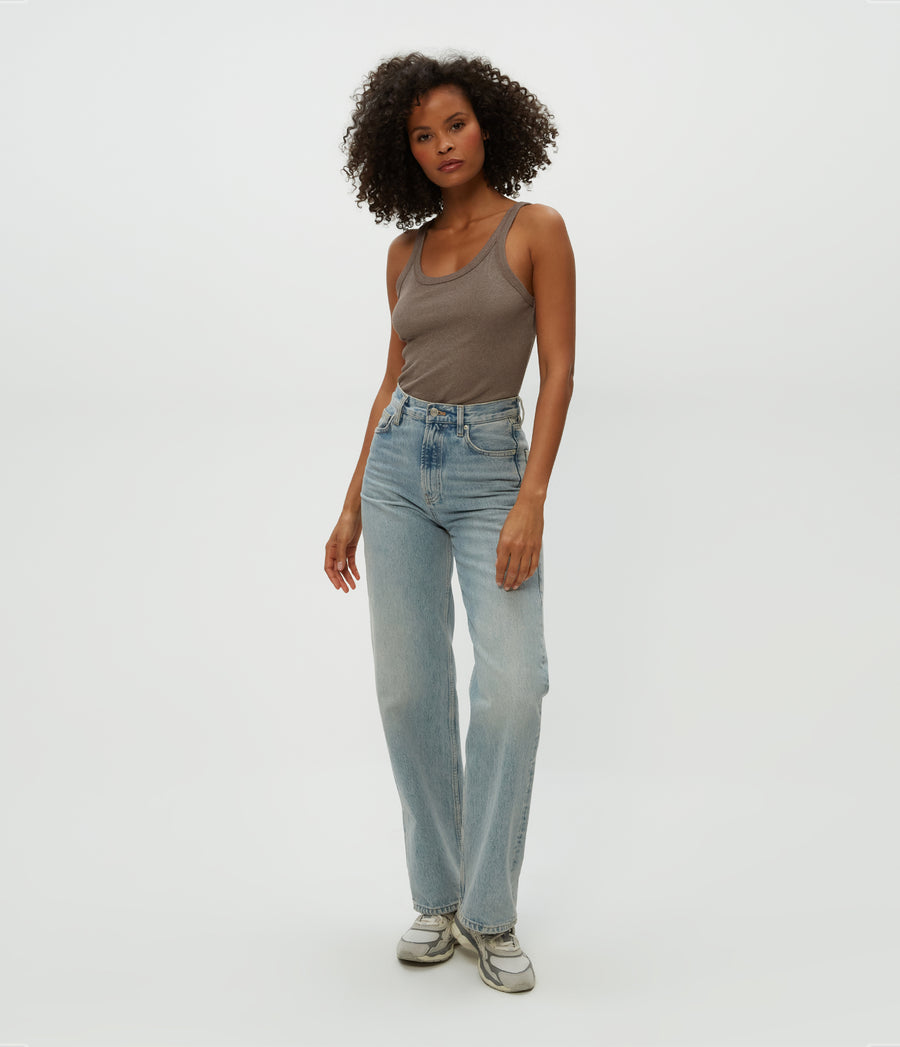 Nicole Wide Crew Tank in Cobblestone  Full Body View #COBBLESTONE