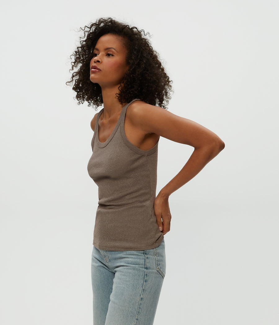 Nicole Wide Crew Tank in Cobblestone  Side View #COBBLESTONE