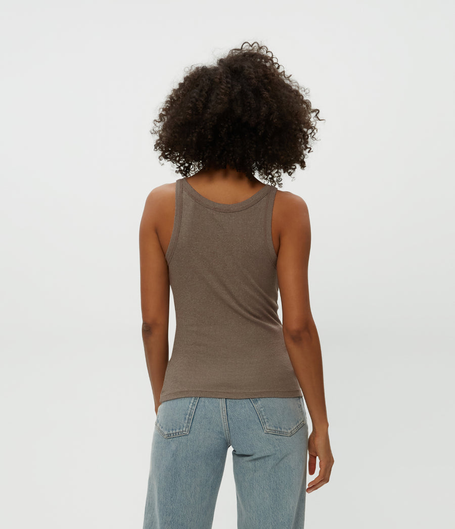 Nicole Wide Crew Tank in Cobblestone  Back View #COBBLESTONE