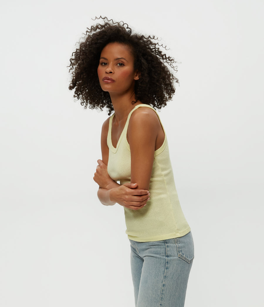 Nicole Wide Crew Tank in Lemonade Yellow Side View #LEMONADE
