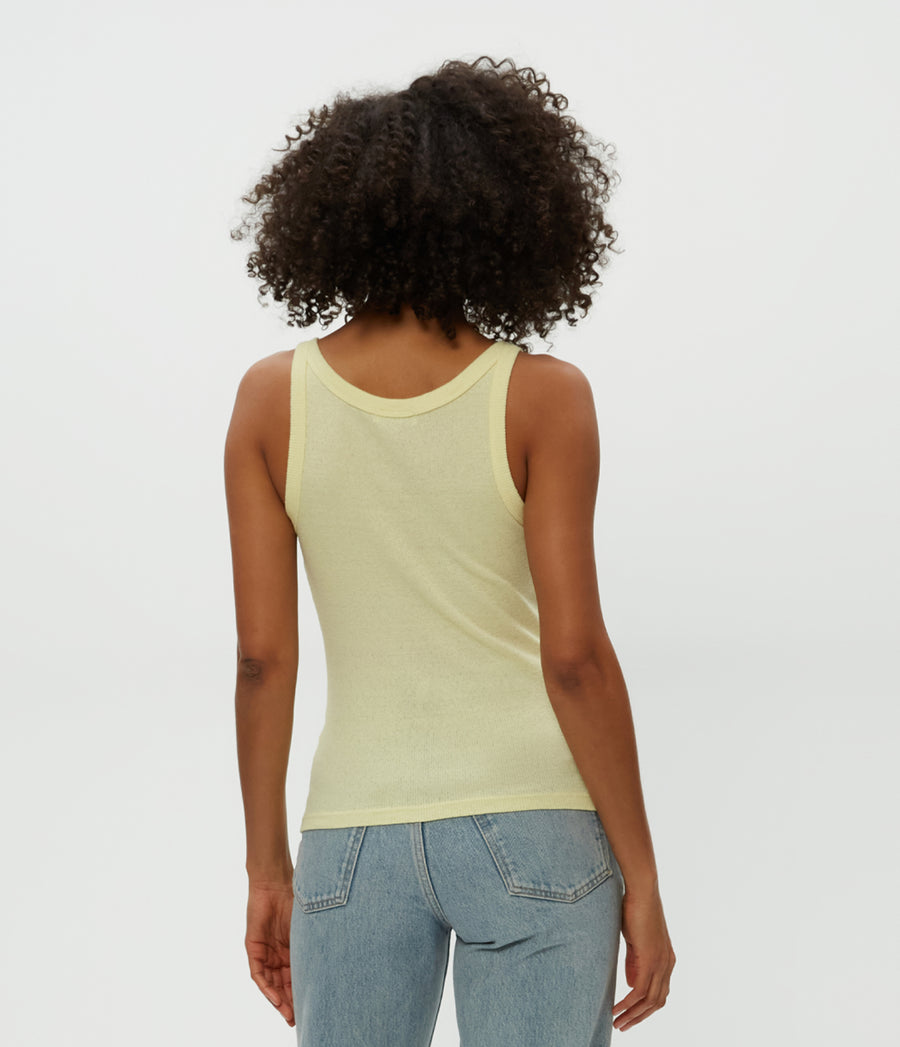 Nicole Wide Crew Tank in Lemonade Yellow Side View #LEMONADE