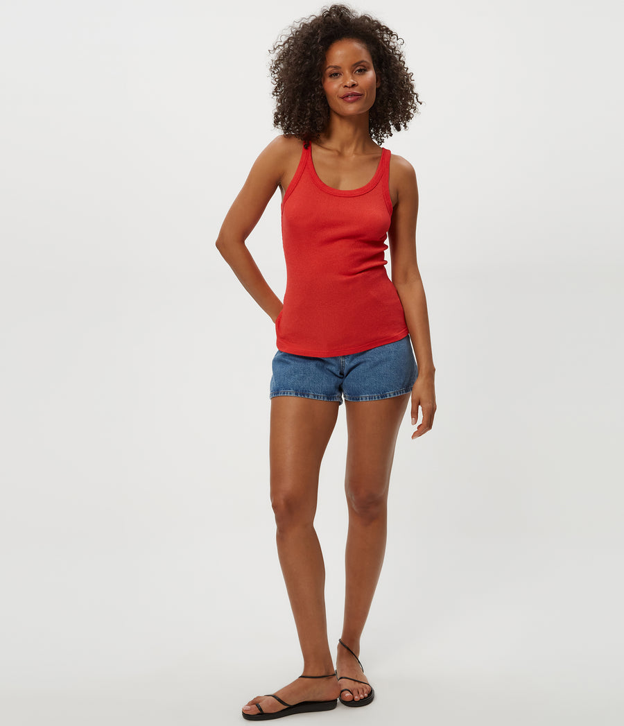 Nicole Shine Tank in   Pomodoro Red Full Body View #POMODORO