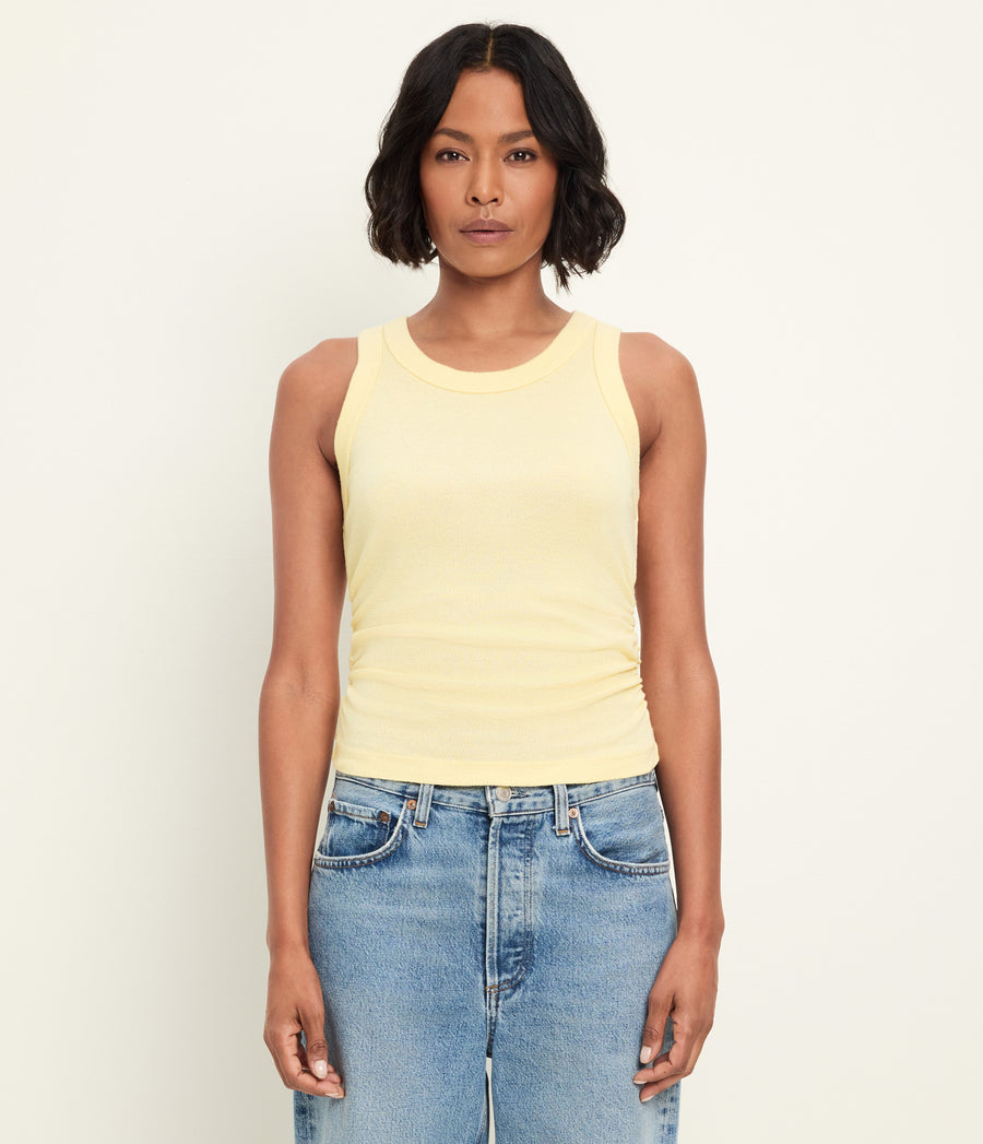 Ella Shine Tank in BUTTER Yellow Full Body View #BUTTER
