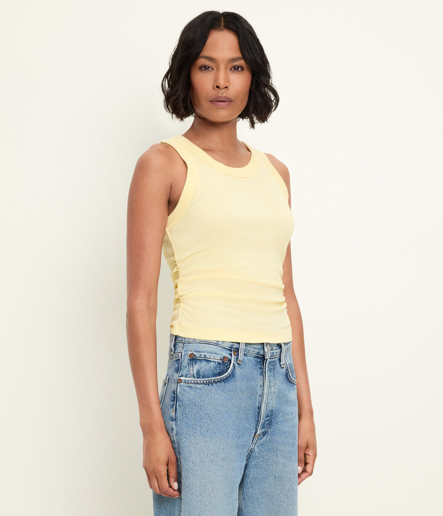 Ella Shine Tank in BUTTER Yellow Side View #BUTTER