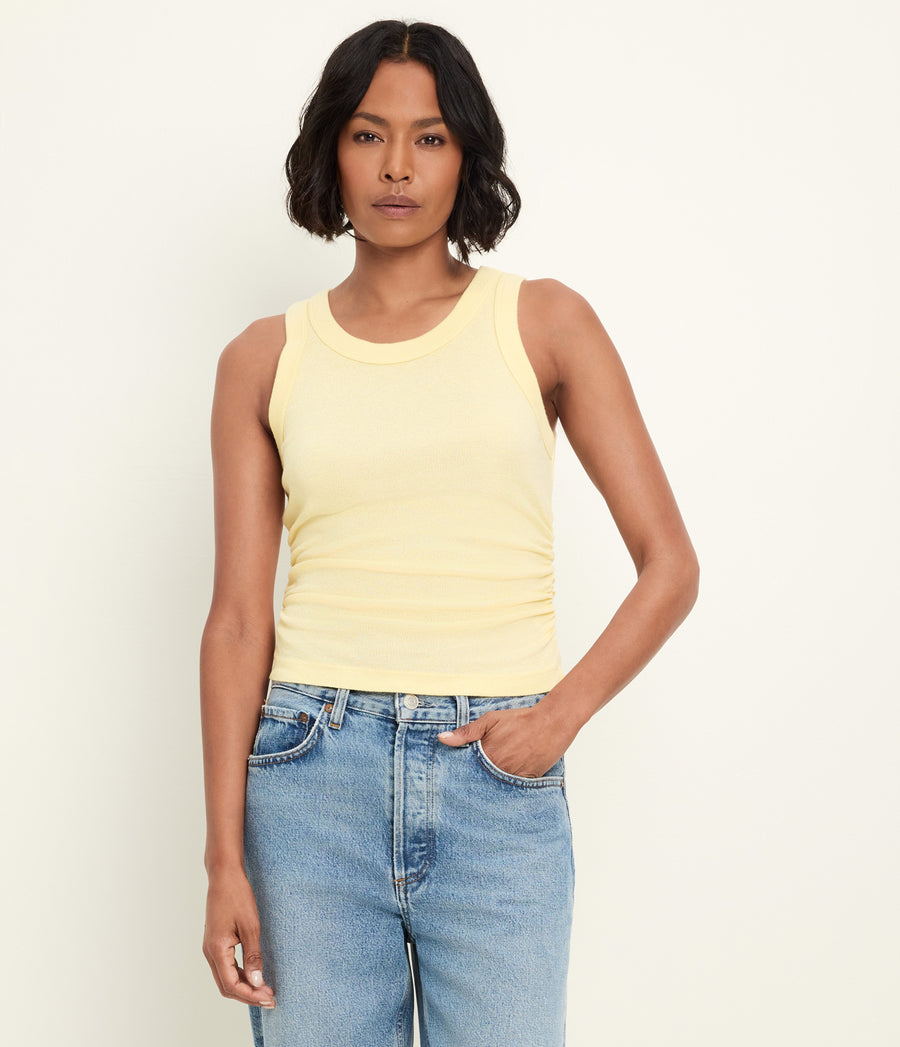 Ella Shine Tank in BUTTER Yellow Full Body View #BUTTER