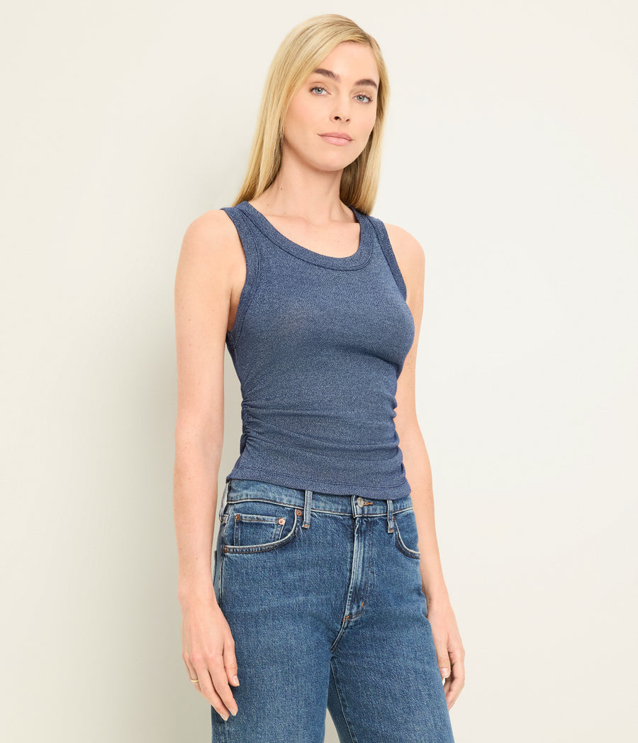 Ella Shine Tank in Nocturnal Blue Side View #NOCTURNAL