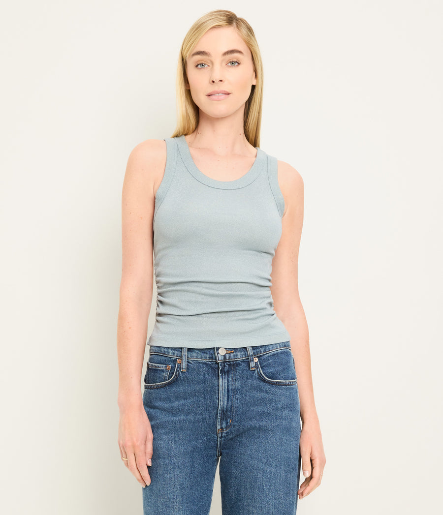 Ella Shine Tank in Slate Dark Grey Blue Full Body View #SLATE