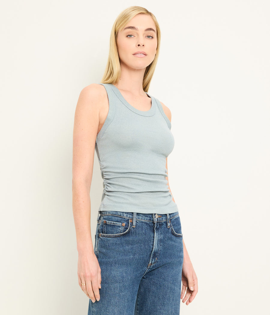 Ella Shine Tank in Slate Dark Grey Blue Full Body View #SLATE