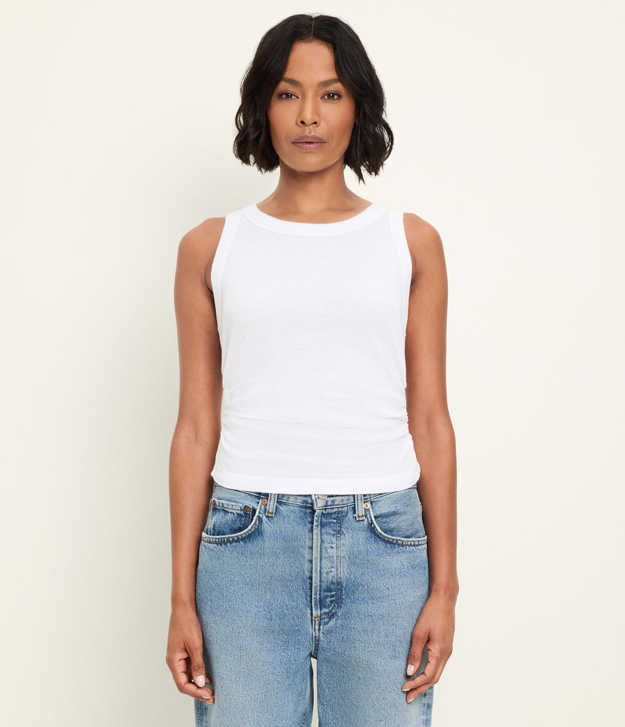 Ella Shine Tank in White Full Body View #WHITE