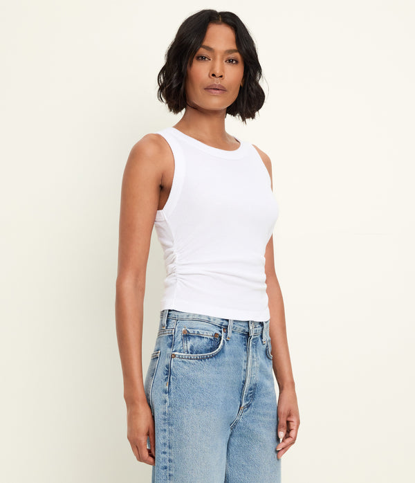 Ella Shine Tank in White Side View #WHITE