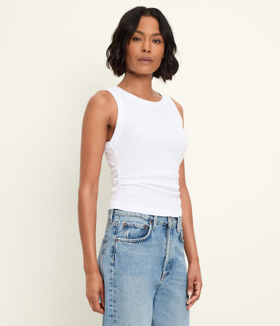 Ella Shine Tank in White Side View #WHITE