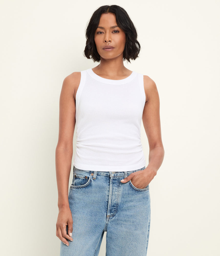 Ella Shine Tank in White Full Body View #WHITE