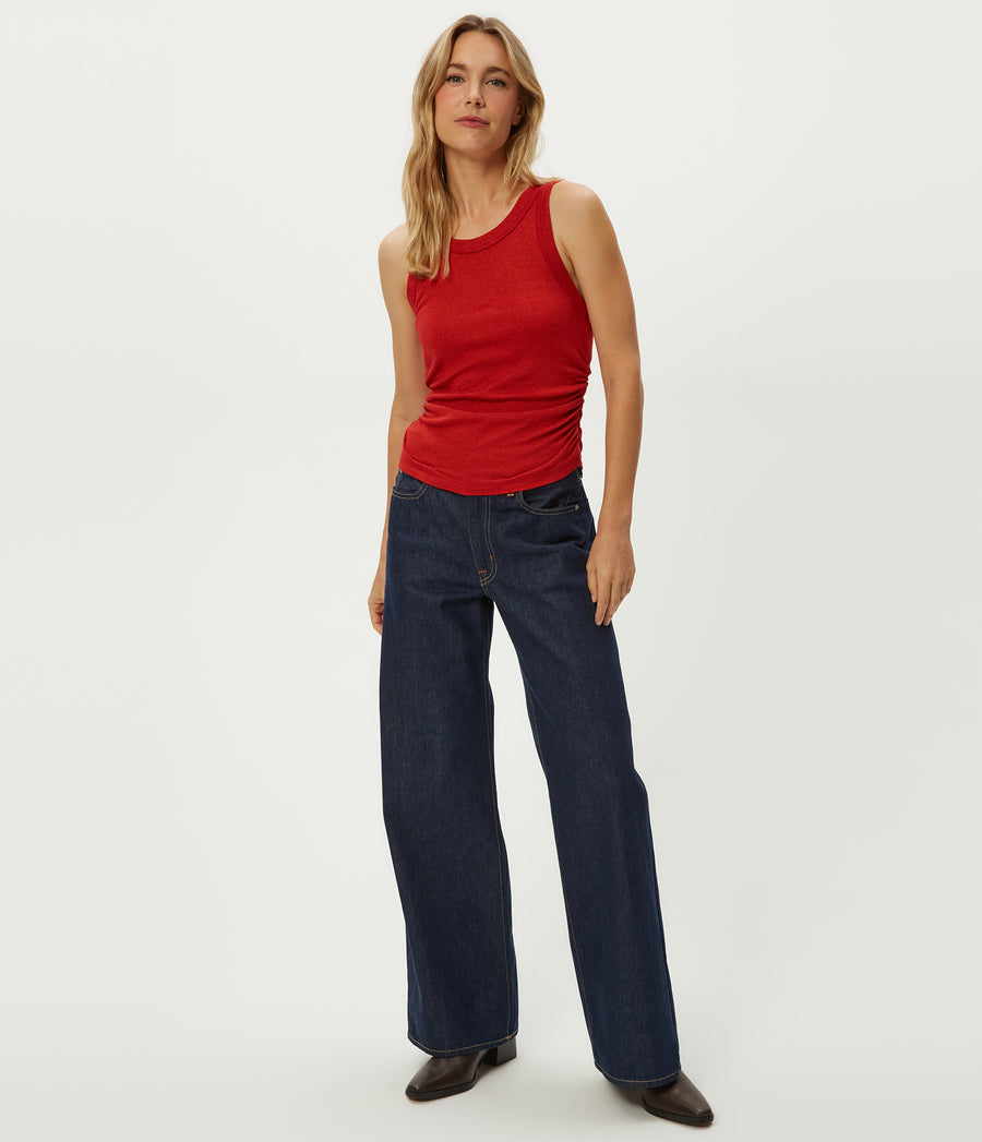 Ella Shine Tank in Carmine Red Full Body View #CARMINE