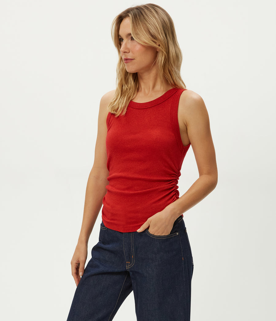 Ella Shine Tank in Carmine Red Side View #CARMINE