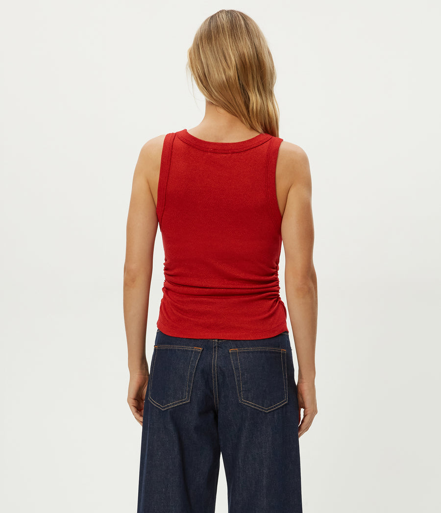 Ella Shine Tank in Carmine Red Back View #CARMINE