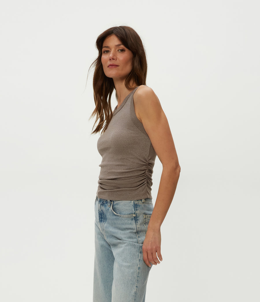 Ella Shine Tank in Cobblestone  Side View #COBBLESTONE