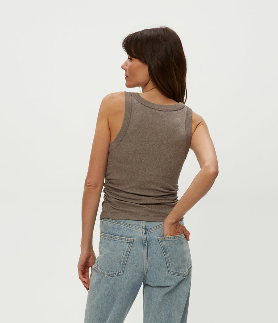 Ella Shine Tank in Cobblestone  Back View #COBBLESTONE