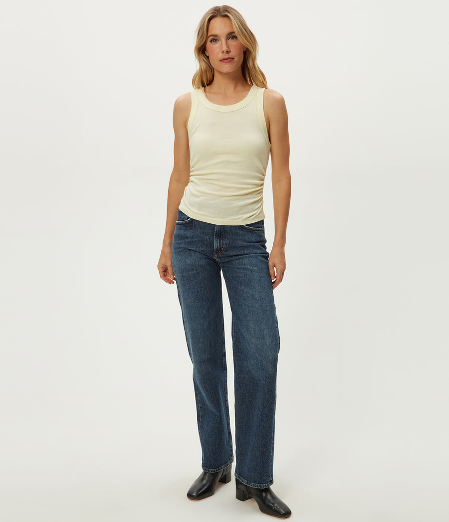 Ella Shine Tank in CUSTARD Yellow Full Body View #CUSTARD