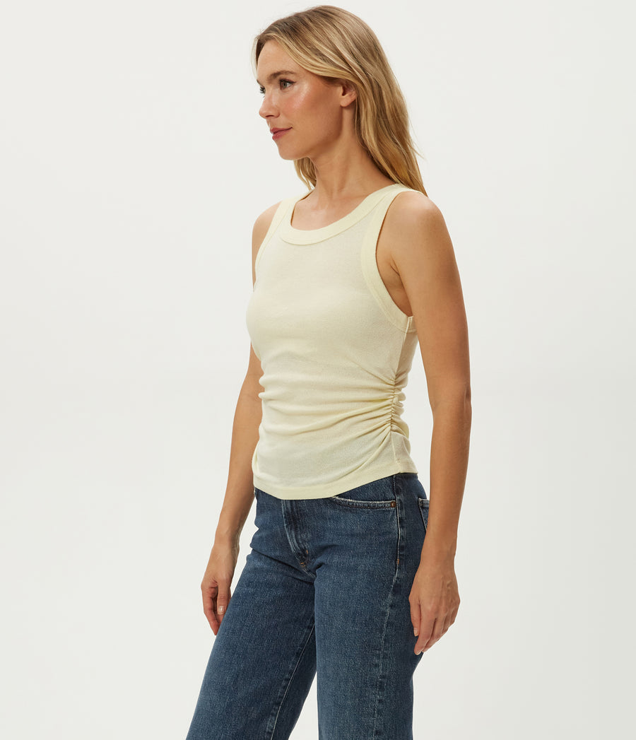 Ella Shine Tank in CUSTARD Yellow Side View #CUSTARD