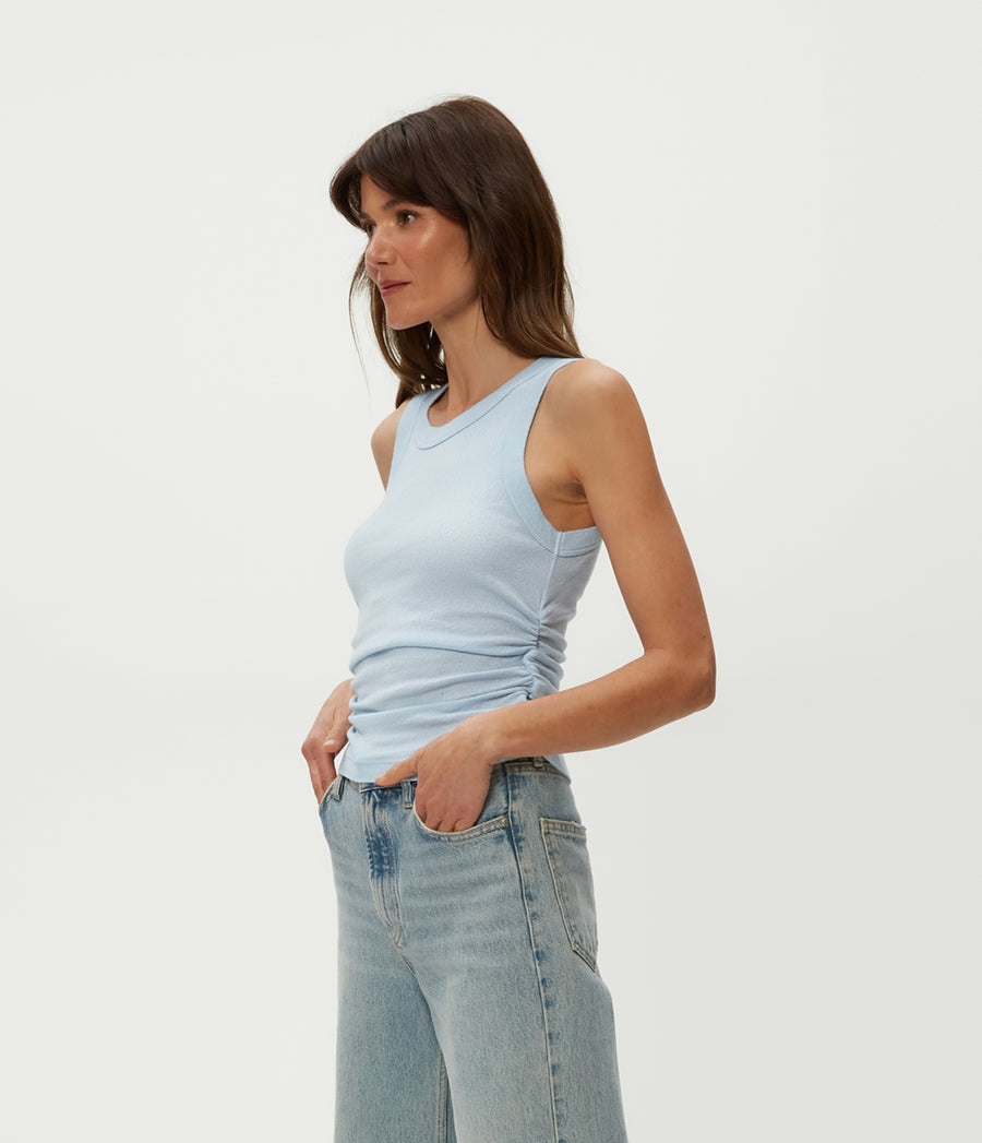 Ella Shine Tank in Fountain Blue Side View #FOUNTAIN