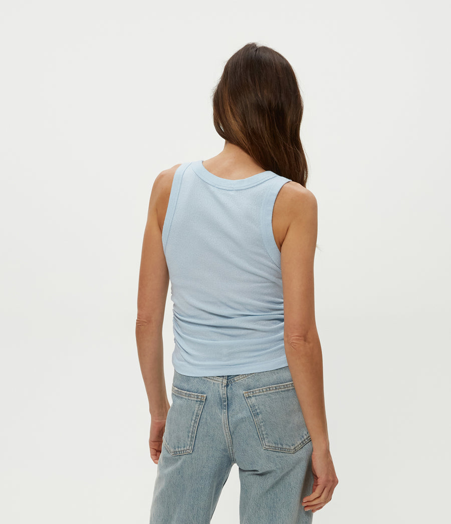 Ella Shine Tank in Fountain Blue Back View #FOUNTAIN