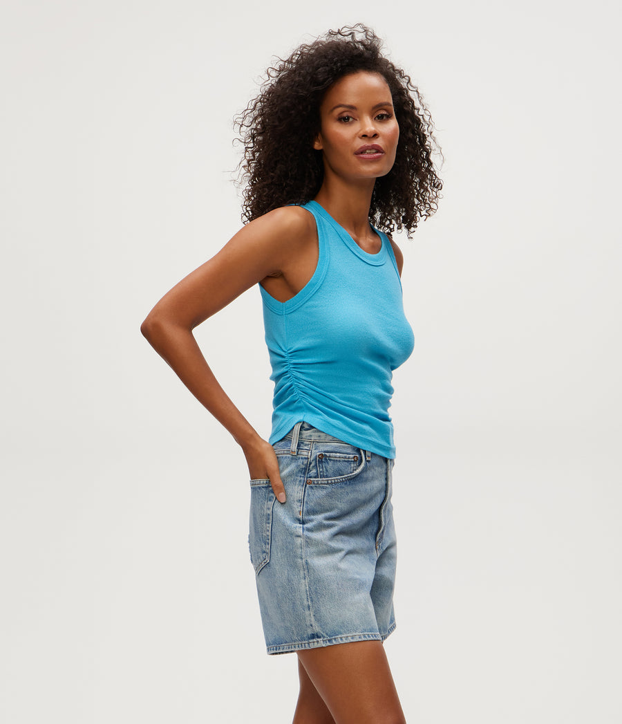 Ella Shine Tank in NEPTUNE BLUE Side View #NEPTUNE