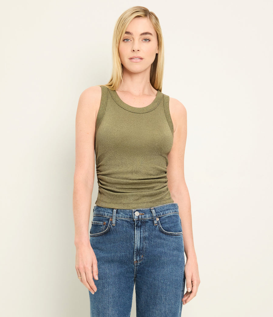 Ella Shine Tank in OREGANO Green Full Body View #OREGANO