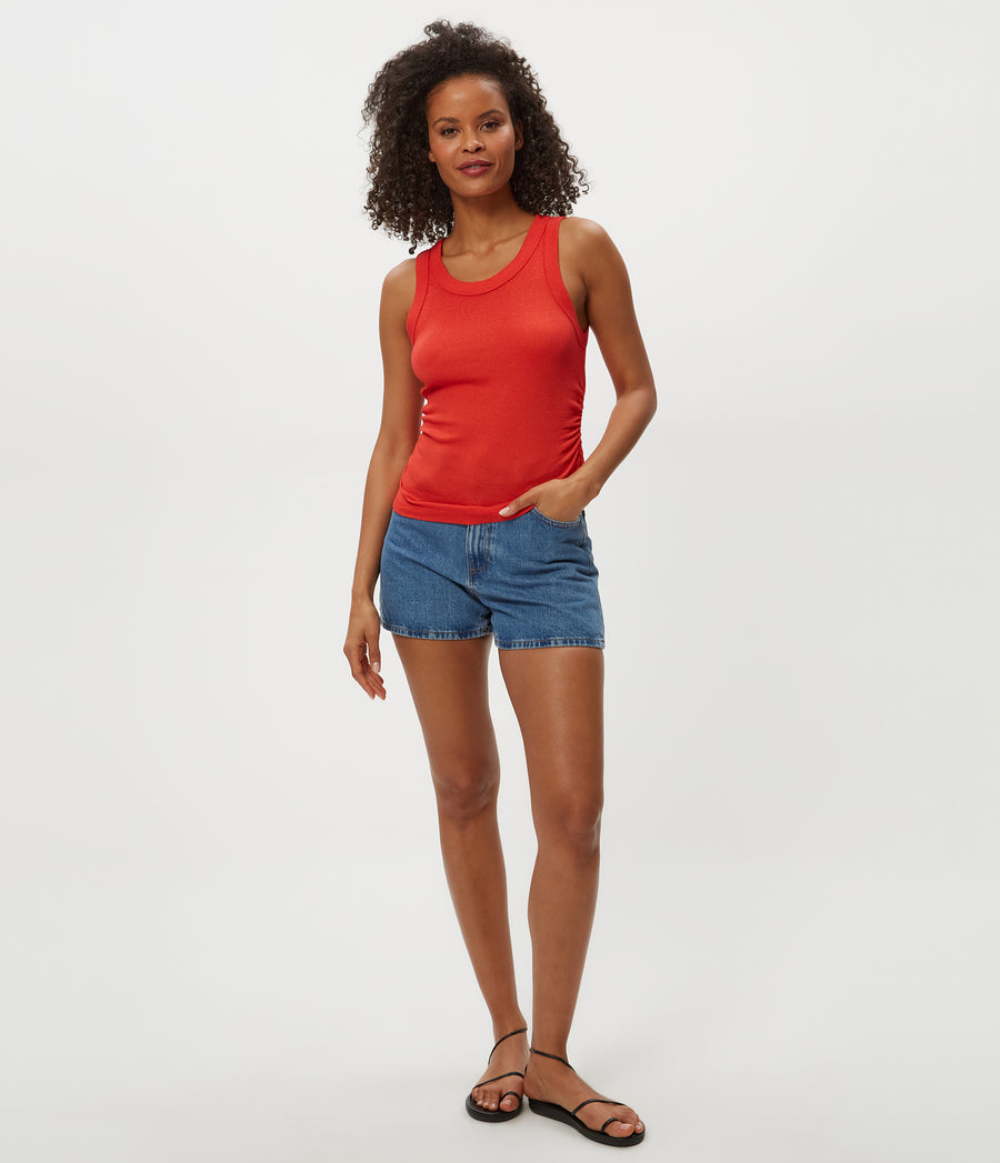 Ella Shine Tank in   Pomodoro Red Full Body View #POMODORO