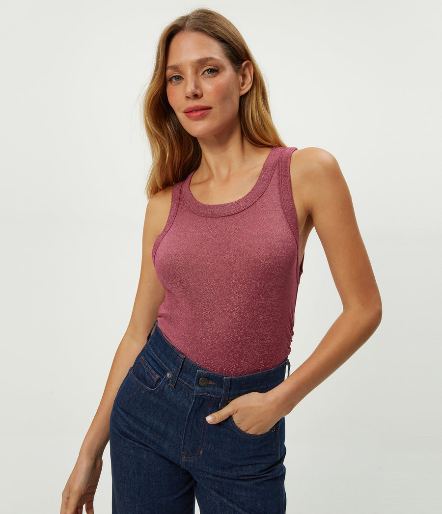 Ella Shine Tank in RUBY RED Combo Close up View #RUBY