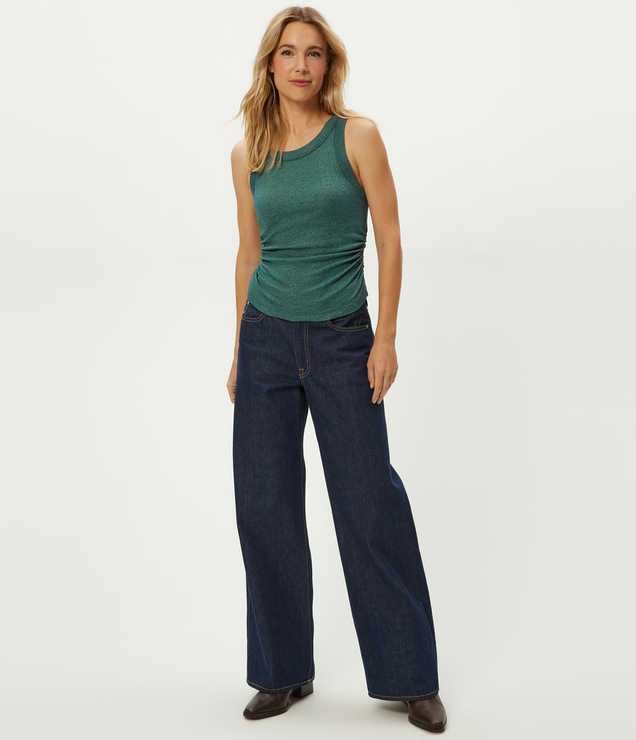 Ella Shine Tank in RAINFOREST BLUE Full Body View #RAINFOREST