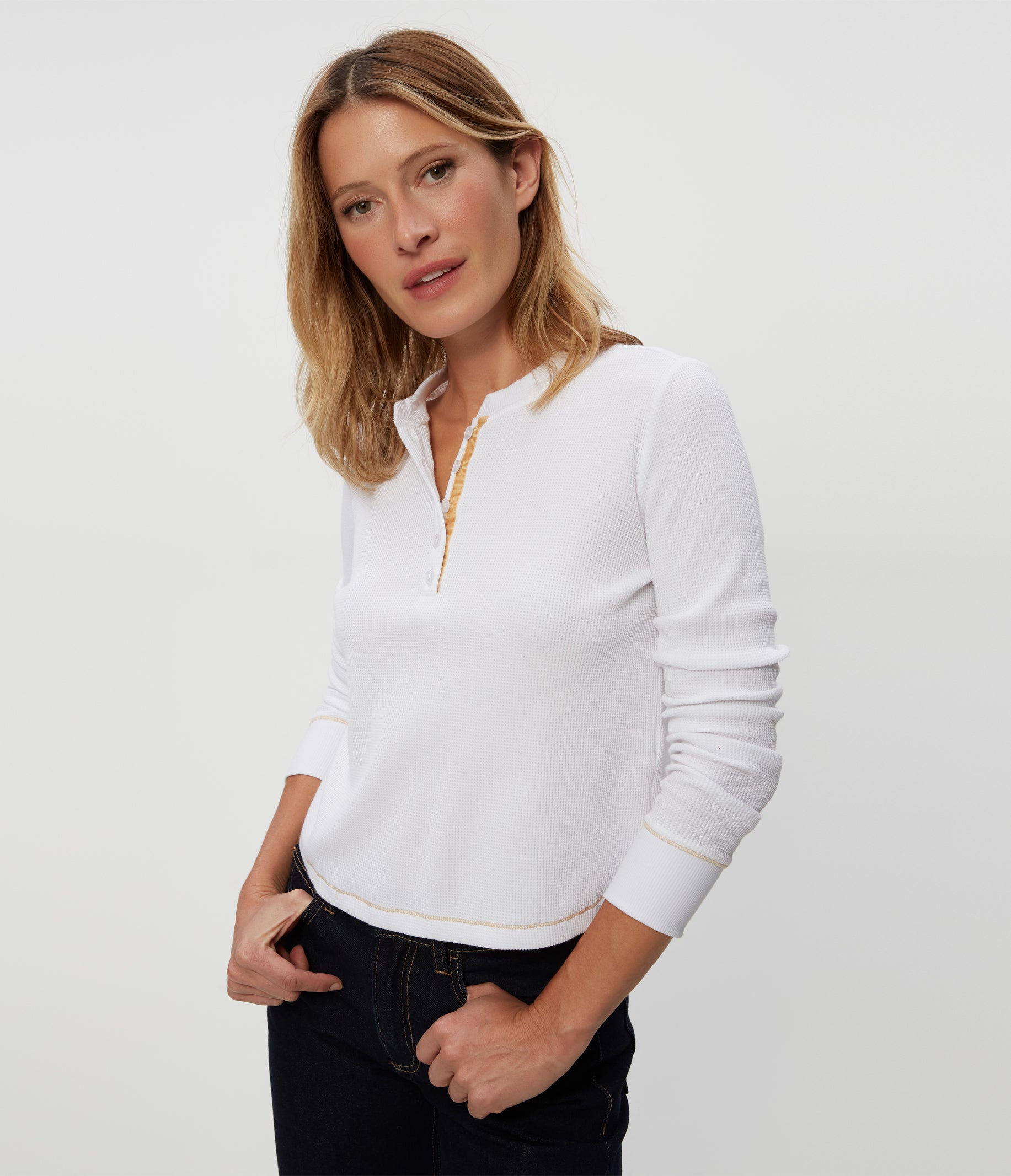 (取寄) マイケル スターズ レディース リナ ヘンリー ティー Michael Stars women Lina Henley Tee White Lina Thermal Henley Tee