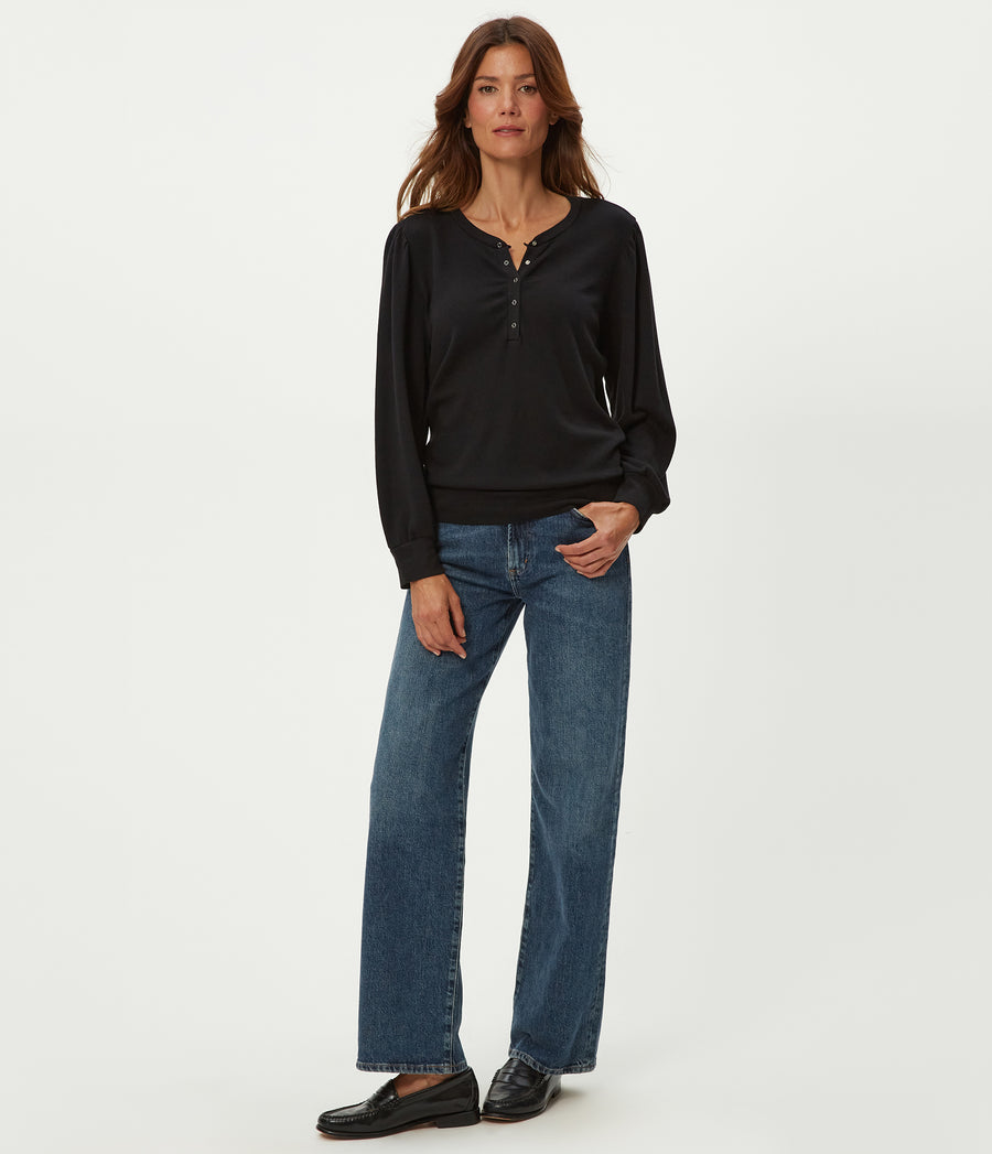 Sophy Thermal Henley in Black Full Body View #BLACK