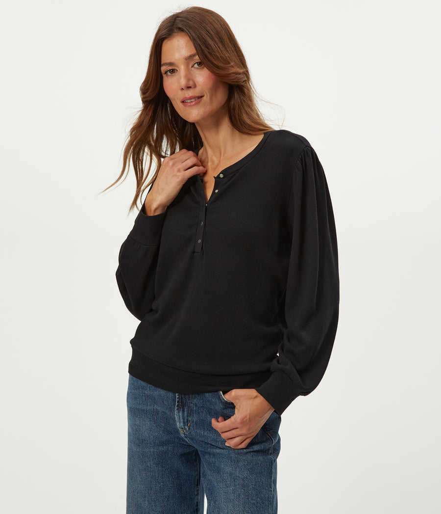 Sophy Thermal Henley in Black Side View #BLACK