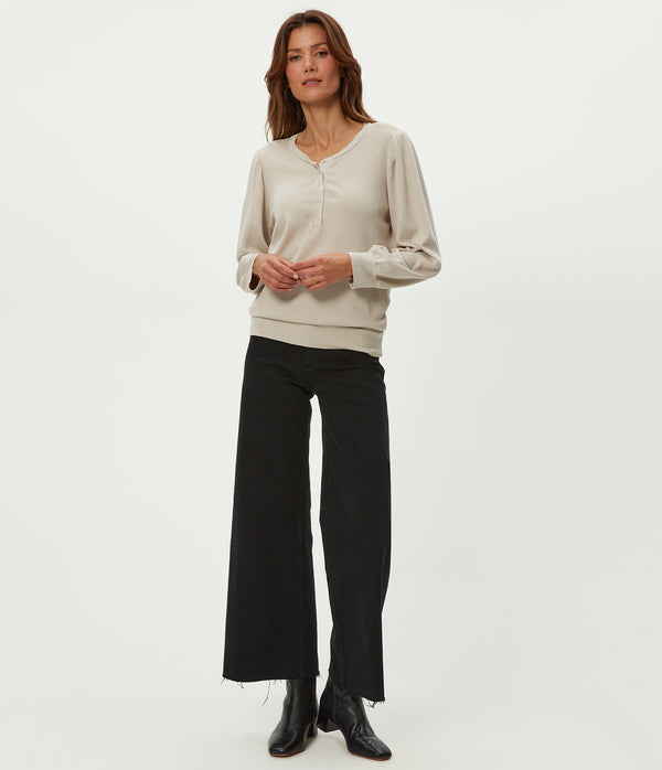 Sophy Thermal Henley in  Cement  Beige Full Body View #CEMENT