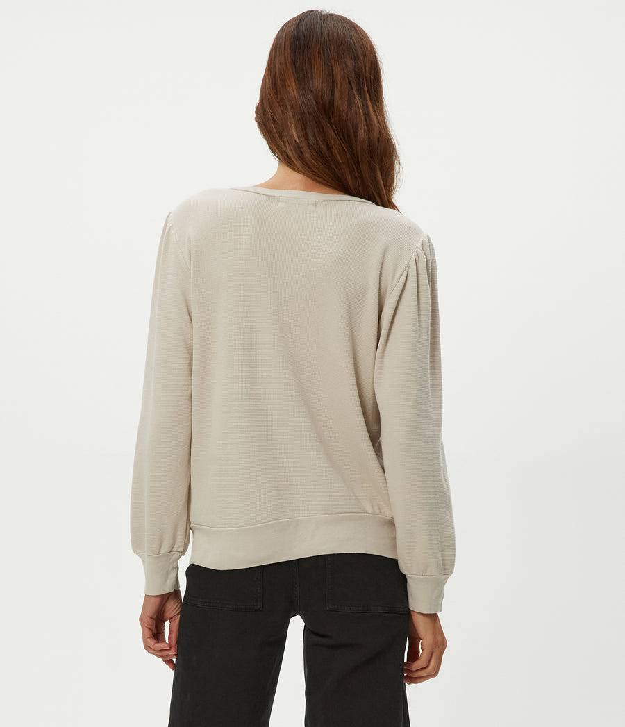 Sophy Thermal Henley in  Cement  Beige Back View #CEMENT