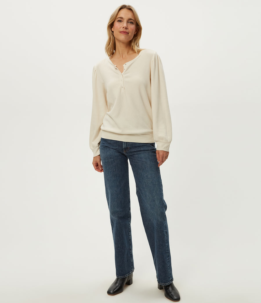 Sophy Thermal Henley in Chalk White Full Body View #CHALK