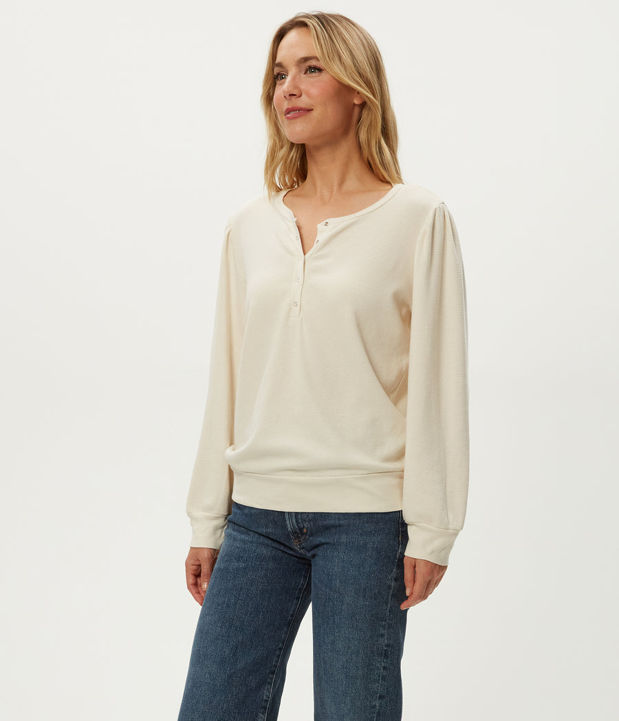 Sophy Thermal Henley in Chalk White Side View #CHALK