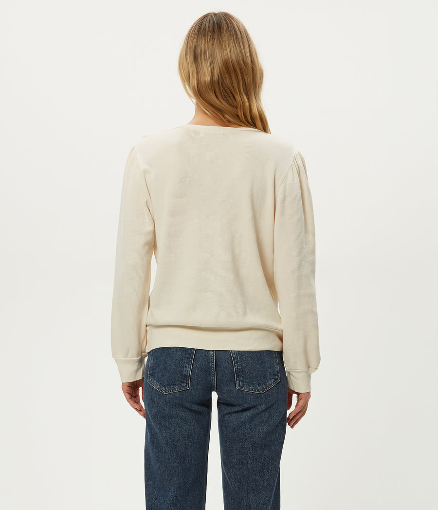 Sophy Thermal Henley in Chalk White Back View #CHALK