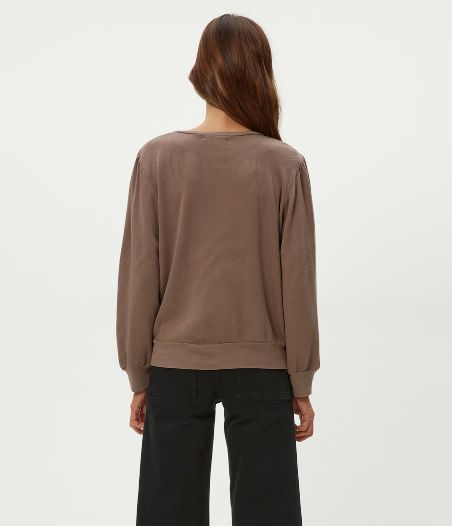 Sophy Thermal Henley in Cobblestone Brown Back View #COBBLESTONE