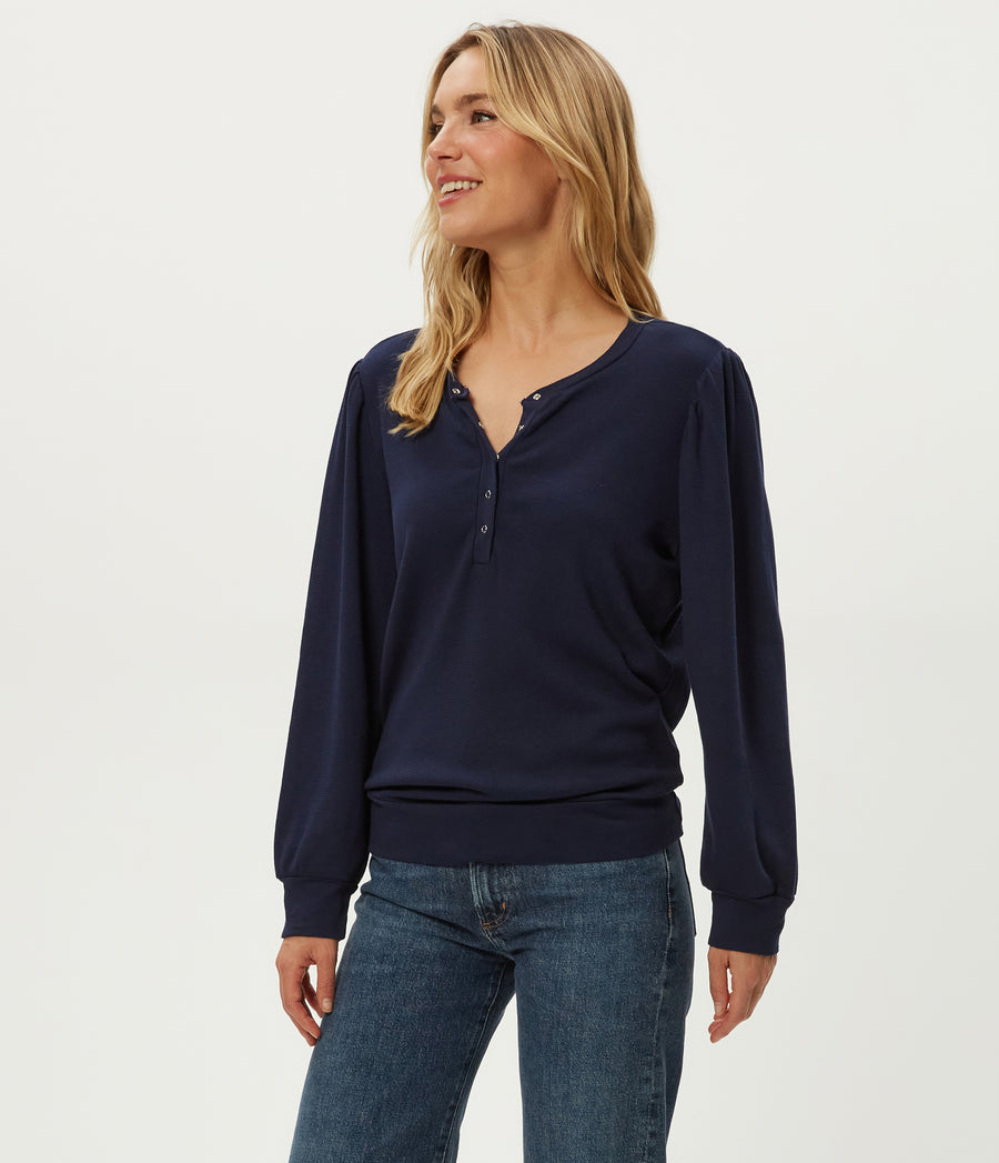 Sophy Thermal Henley in Nocturnal Blue Side View #NOCTURNAL