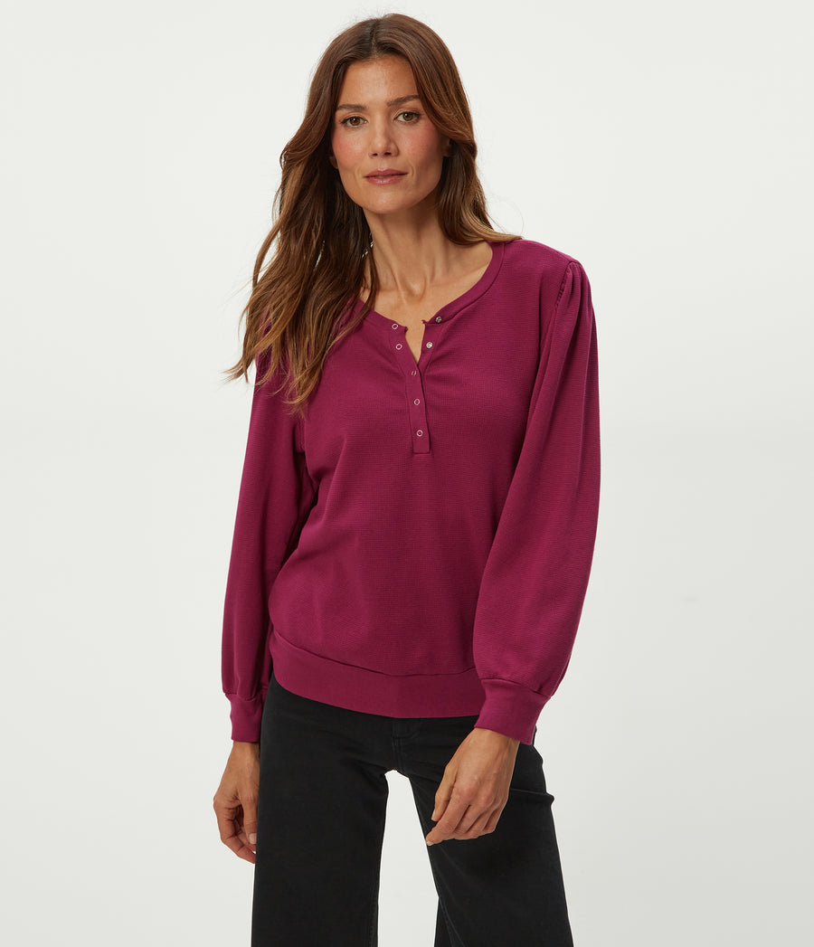 Sophy Thermal Henley in RUBY RED Combo Close up View #RUBY