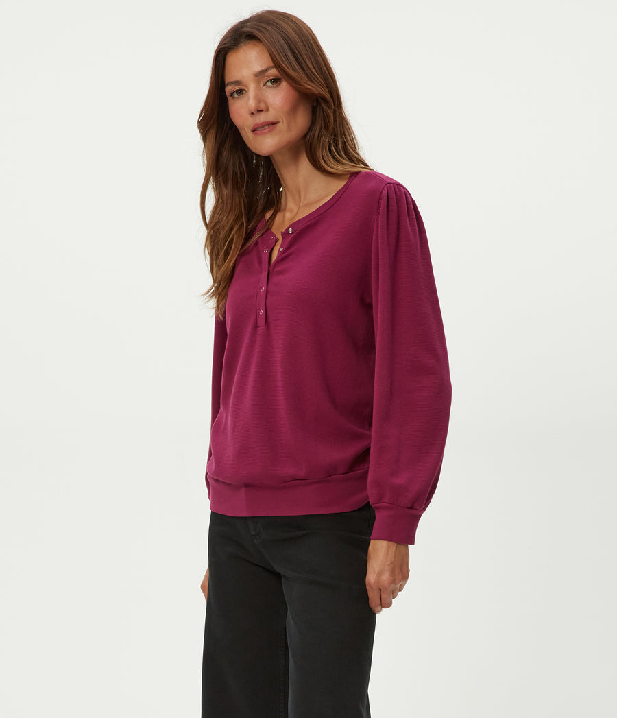 Sophy Thermal Henley in RUBY RED Combo Side View #RUBY