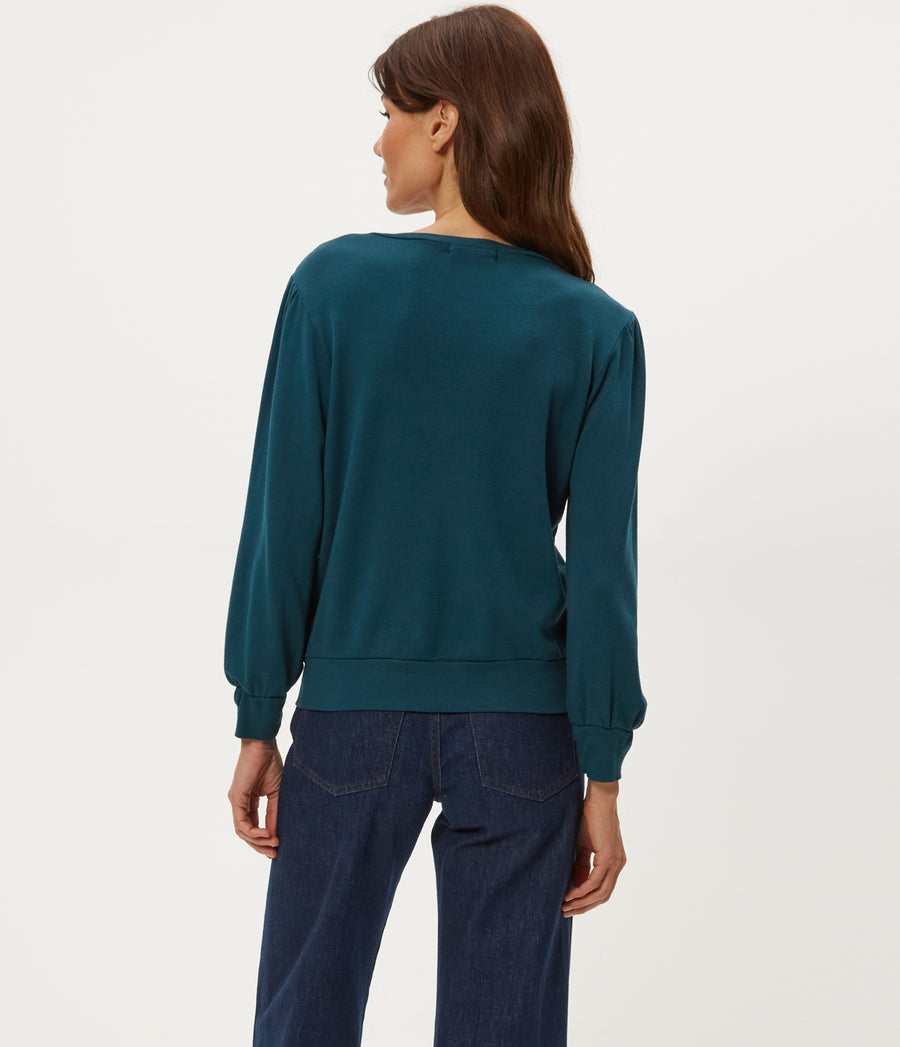 Sophy Thermal Henley in RAINFOREST BLUE Combo Back View #RAINFOREST