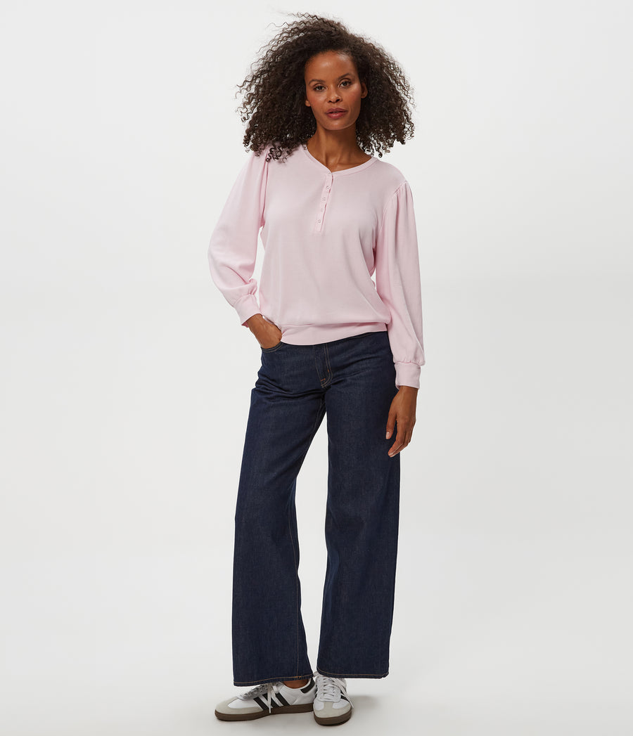 Sophy Thermal Henley in Rosewater Pink Full Body View #ROSEWATER