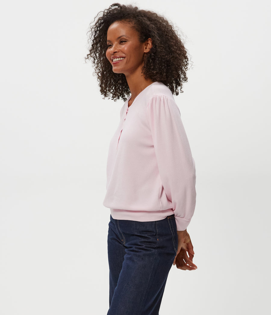 Sophy Thermal Henley in Rosewater Pink Side View #ROSEWATER