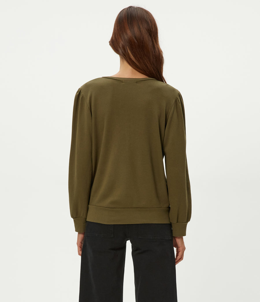 Sophy Thermal Henley in TOPIARY GREEN Back View #TOPIARY