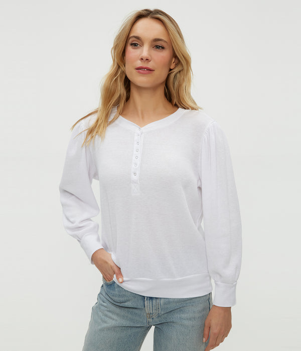 Sophy Thermal Henley in White Close up View #WHITE