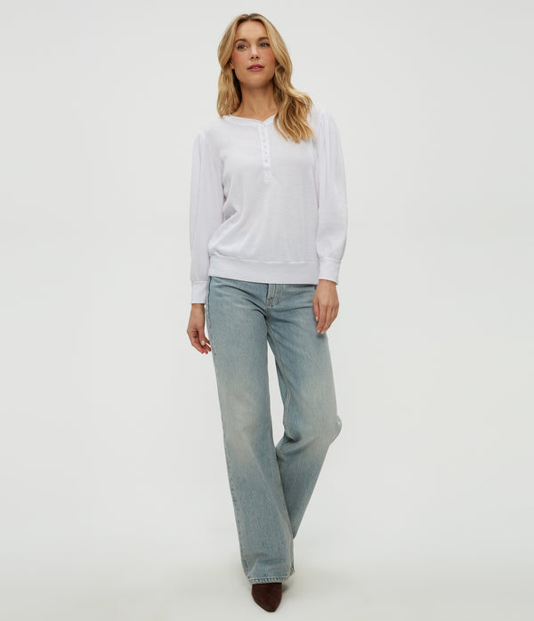 Sophy Thermal Henley in White Full Body View #WHITE